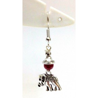 Silver Oxidized Earring Tribal Jhumka Bali Hook Dangle Drop Long - Red Elephant